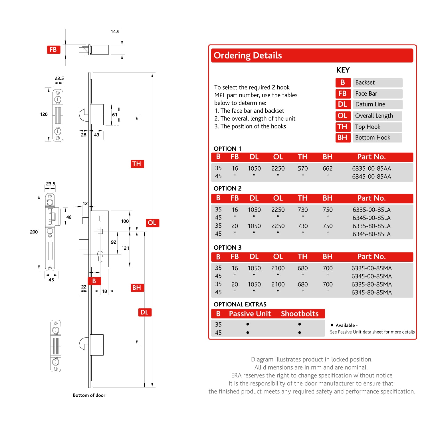 ERA Coventry 2 Hook Multipoint Lock technical drawing 5345-01-15ZA